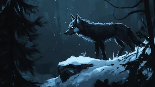 Lone Wolf on Snowy Outcrop
