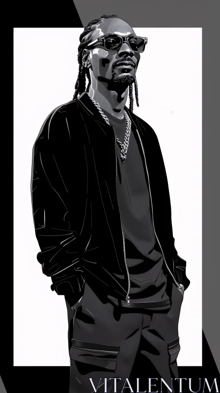 Monochromatic Illustration of Snoop Dogg in Sunglasses AI Image