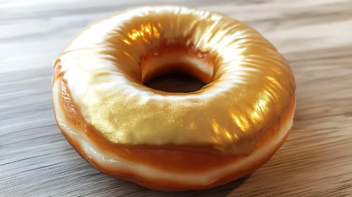 Glistening Gold Glazed Donut on Wood
