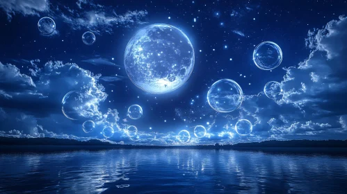 Bubbles Floating Under the Moonlight