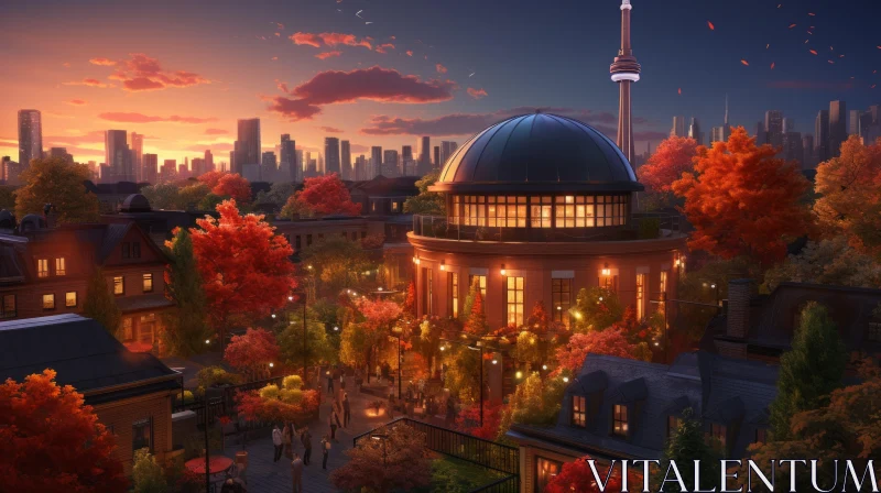 AI ART Autumn Cityscape - A Blend of Nature and Modern Architecture