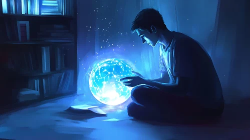 Glowing Sphere and Contemplative Figure