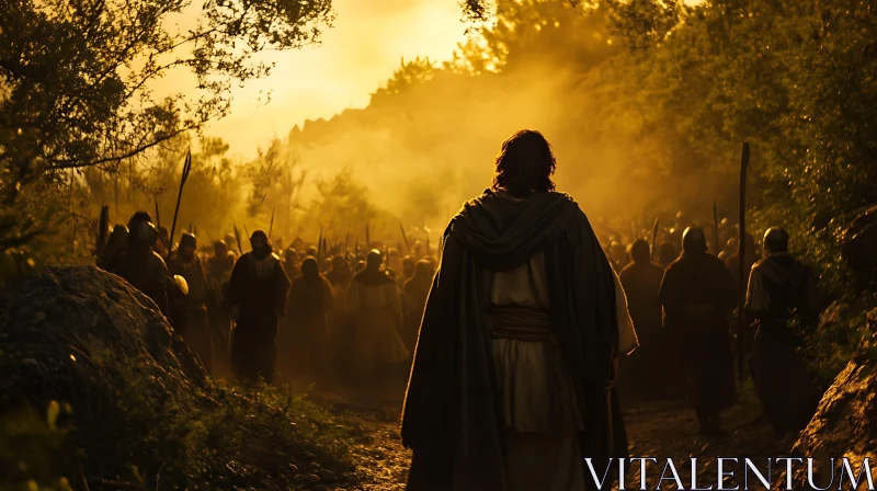Army Marching at Sunset