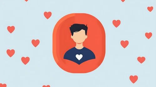 Stylized Person with Floating Hearts Background