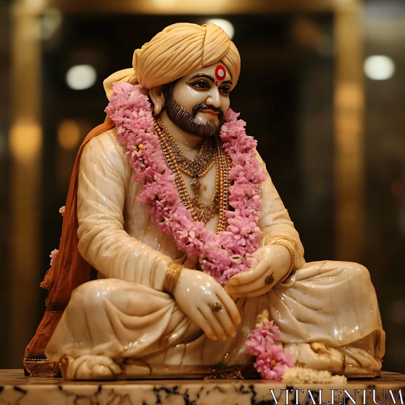 Ornate Statue of a Seated Man with Flowers AI Image