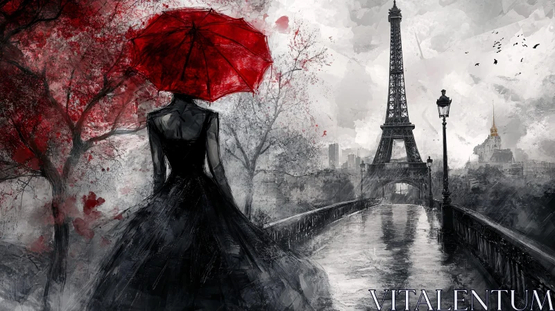 Eiffel Tower View with Lady in Black