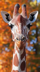 Giraffe Portrait Amidst Autumn Leaves