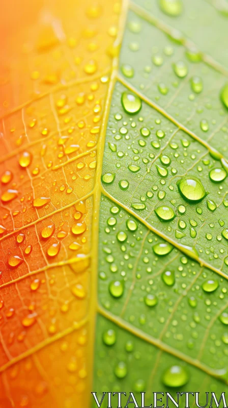 Bright Colored Leaf with Water Droplets - An Eco-friendly Artwork AI Image
