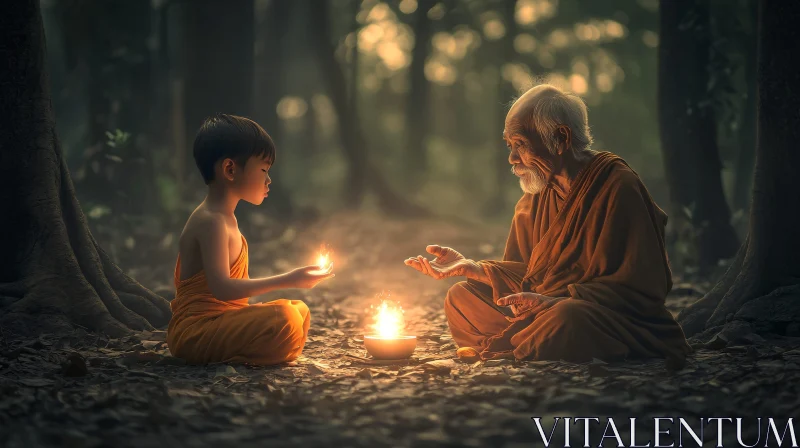 Saffron Robes in Forest Meditation