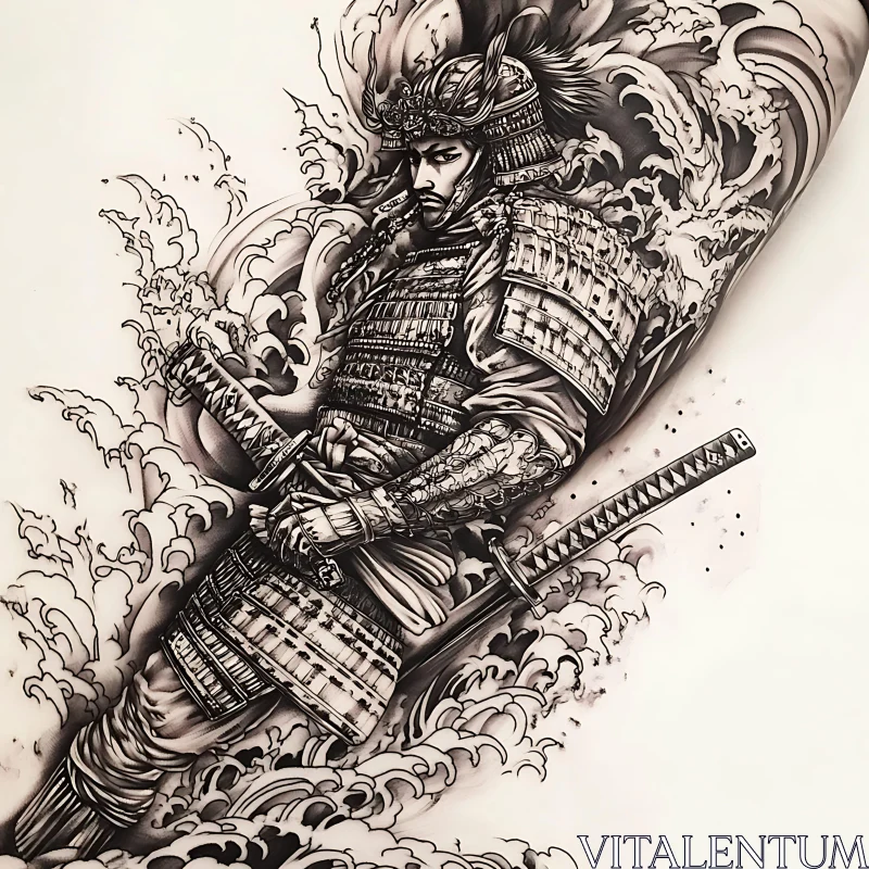 Monochrome Samurai Tattoo Design