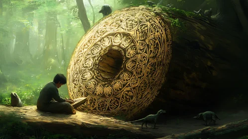 Golden Wheel in Forest