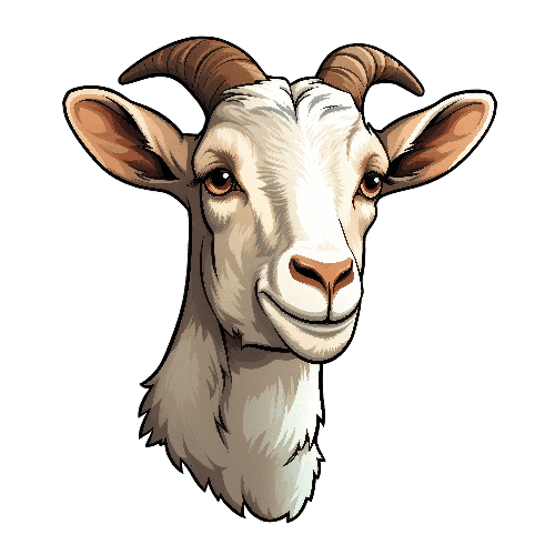 Cheerful Cartoon Goat Head Illustration on Transparent Background