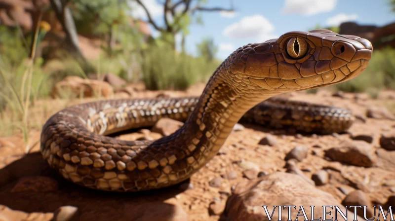 AI ART Close-up Snake Photography: Majestic Brown Snake in Desert Setting