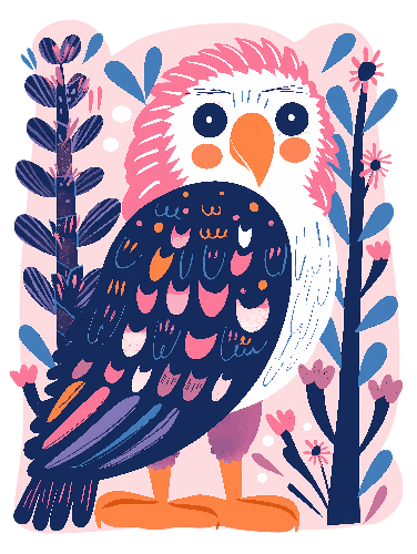 Colorful Owl Illustration with Floral Embellishments