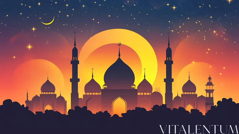 Islamic Architecture Under Moonlight