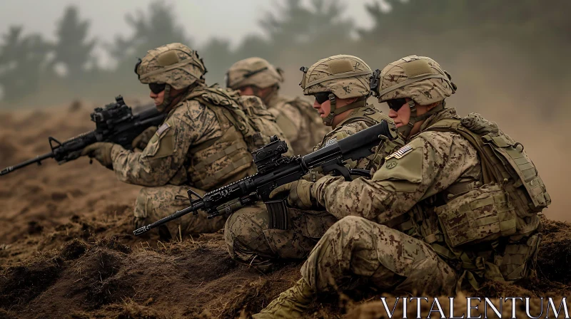 Camouflaged Soldiers in Position