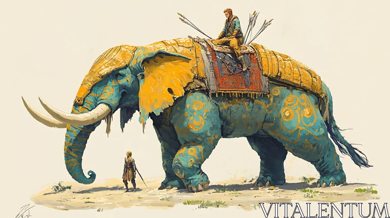 Armored Elephant and Warrior Illustration