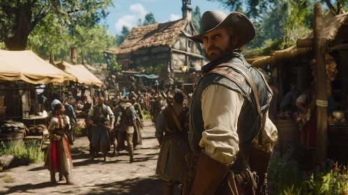 Medieval Market with Mysterious Man