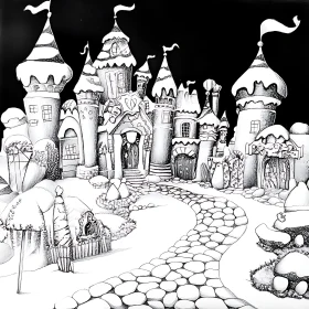 Snowy Fantasy Castle Drawing