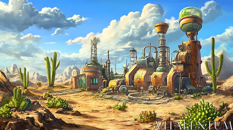 Desert Factory Steampunk Art AI Image