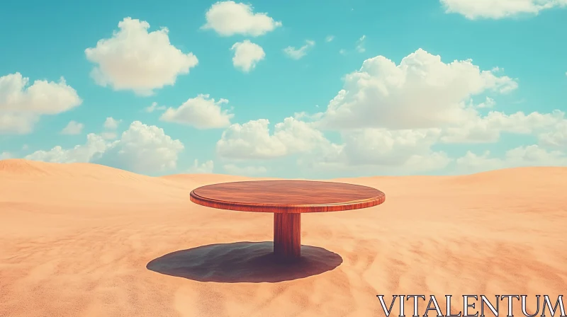 Wooden Table in Arid Desert