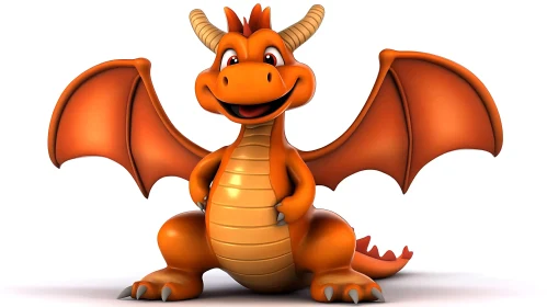 Orange Cartoon Dragon with Wings