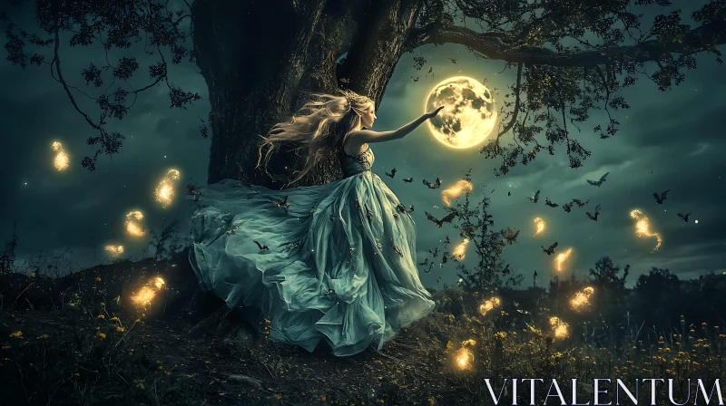 Mystical Woman Touching the Moon