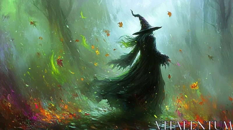 Mystical Witch in Autumnal Forest