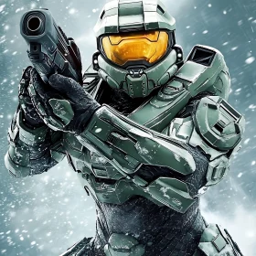 Armored Warrior in Snow Scene