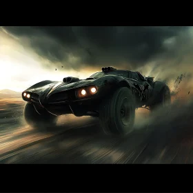 Apocalyptic Vehicle Speeding Through Storm