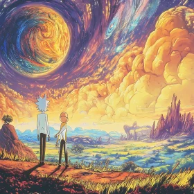 Cartoon Landscape with Planet