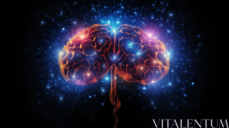 Glowing Brain in Dark Blue Space - Spiritual Symbolism AI Image