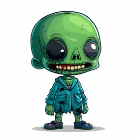 Green Cartoon Zombie in Torn Shirt - Illustration