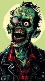 Humorously Menacing Cartoon Zombie in Plaid and Leather