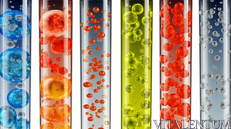 Hyper-Realistic Test Tubes with Colored Bubbles | Crimson and Amber Liquids AI Image