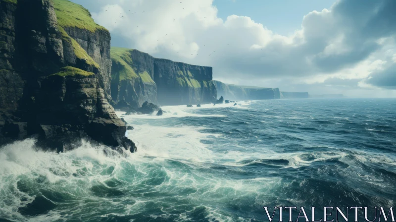 Stormy Coastal Landscape with Imposing Cliff Face AI Image