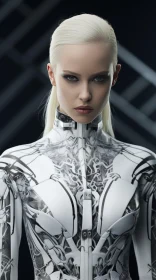 Woman in Futuristic Attire with Robot - High-Resolution Symmetrical Design