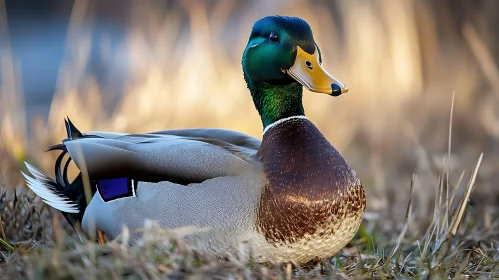 Majestic Mallard Duck in Grassy Field