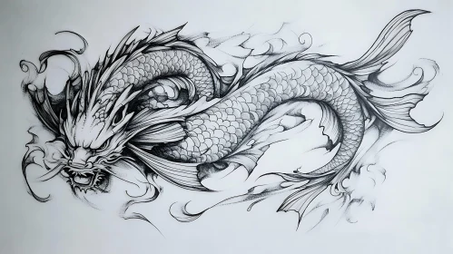 Monochrome Dragon Illustration on White