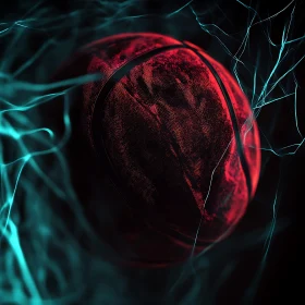Basketball in Blue Swirls