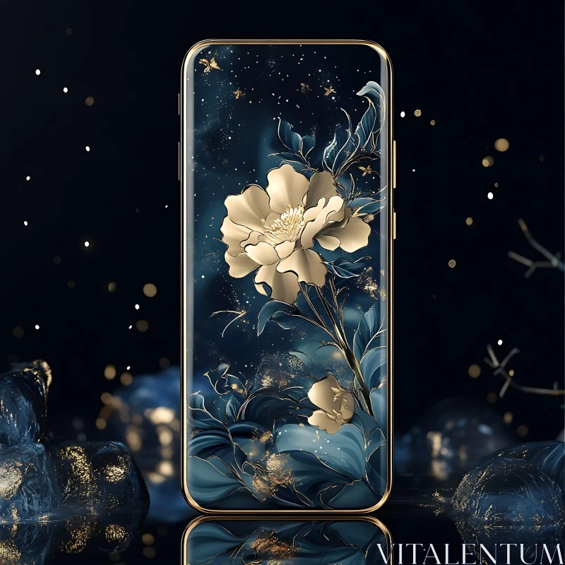 Luxurious Golden Floral Phone Design AI Image