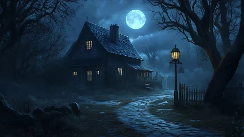 Quaint House in Moonlight