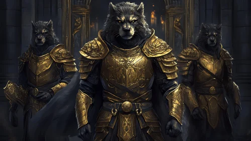 Armored Wolf Sentinels: A Fantasy Scene