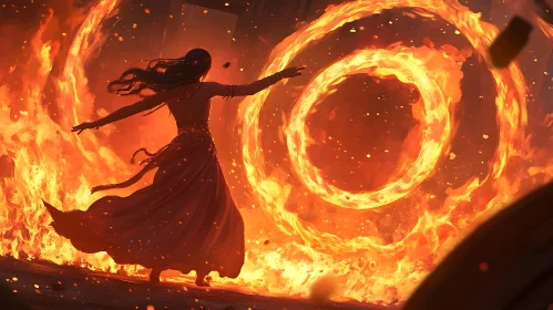 Woman Dancing with Fire Circles