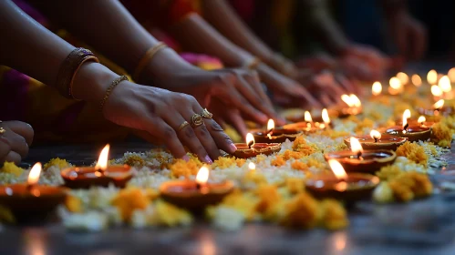 Illuminating Tradition: Diyas and Floral Arrangement