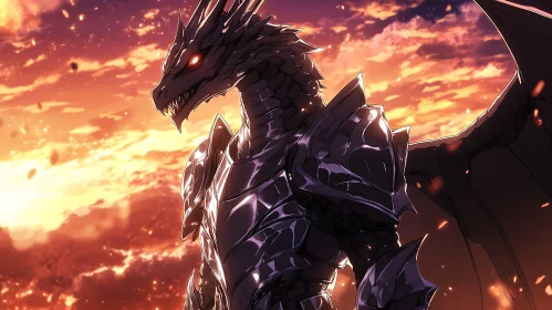 Dragon in Armor with Red Eyes