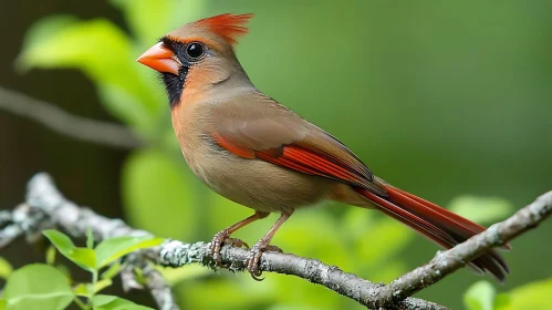 Cardinal Bird Perched on a Tree Branch