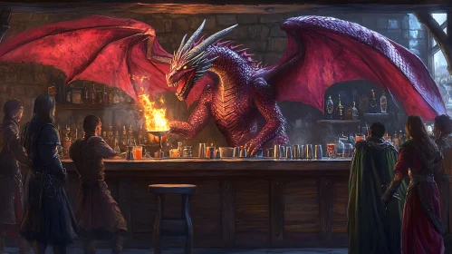 Red Dragon Serving Drinks in Tavern