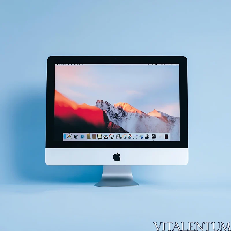 Minimalist iMac Display Featuring Mountain Scene AI Image