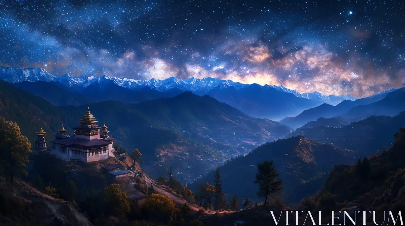 AI ART Mountain Temple at Night